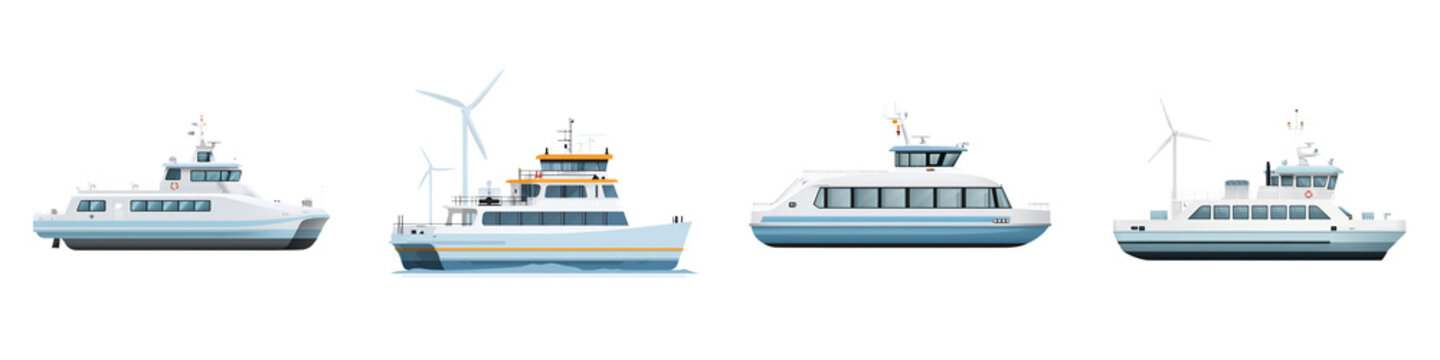Modern Ferry Boats with Wind Turbines on White