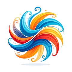 Obraz premium A symmetrical swirling design of colorful curved elements, on a white background