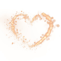 Soft abstract heart formed by glowing bokeh lights and warm golden particles on black background. Romantic dreamy illustration for love themes, Valentine&rsquo;s Day designs and elegant backgrounds.