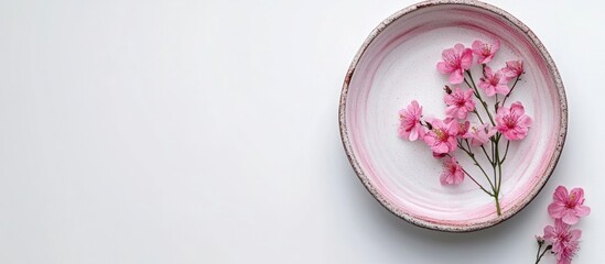 Fototapeta premium Pink Flowers in White Dish, Minimalist Aesthetic