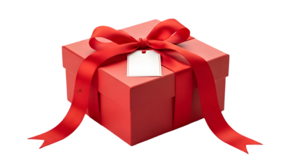 Red gift box isolated on transparent background with ribbon