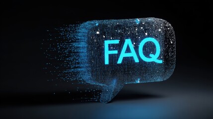 glowing blue wireframe FAQ speech bubble