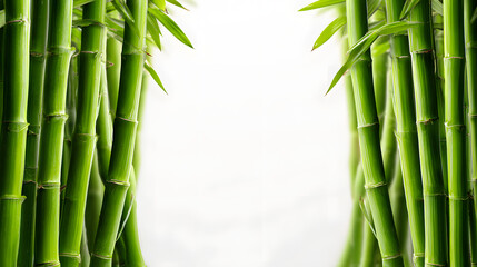 Obraz premium Peaceful green bamboo forest background with lush leaves creating a natural zen garden atmosphere in Asia