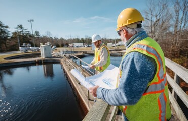 engineers and technicians working at a water treatment plant