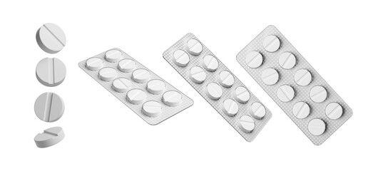 Pills pack of white tablets isolated