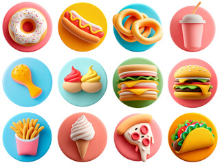 Pastel 3d Fast Food Collection with Assorted Sweet and Savory Snacks