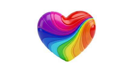 Bright 3D rainbow heart graphic with a vivid color gradient, symbolizing love, diversity, and happiness. High-quality transparent png for cheerful digital design projects