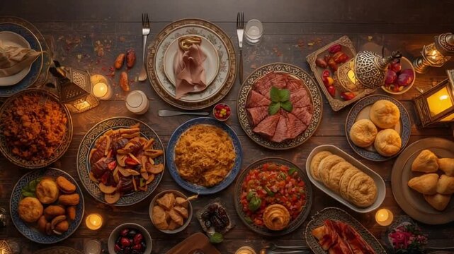 Abundant Iftar Table Celebrating Ramadan and Eid al-Fitr Togetherness
