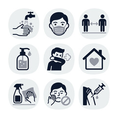 Minimalist Line Icon Set of Coronavirus Covid19 Prevention and Safety Measures