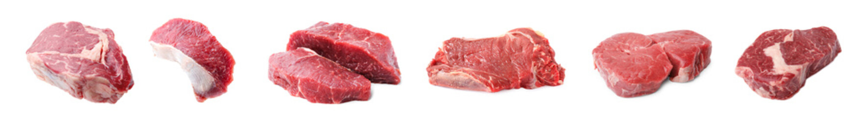 Raw beef pieces isolated on white. Fresh meat