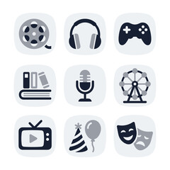 Minimalist Rounded Entertainment and Culture Icons Set on Soft Background