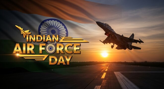 Indian Air Force Day Celebration &ndash; Fighter Jet Flypast & Indian Flag Sunset View