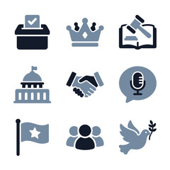 Minimalist Two Tone Government and Political Institution Symbol Icon Set
