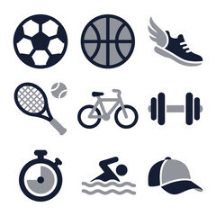 Flat Style Various Sport and Fitness Activities Elements Icon Set