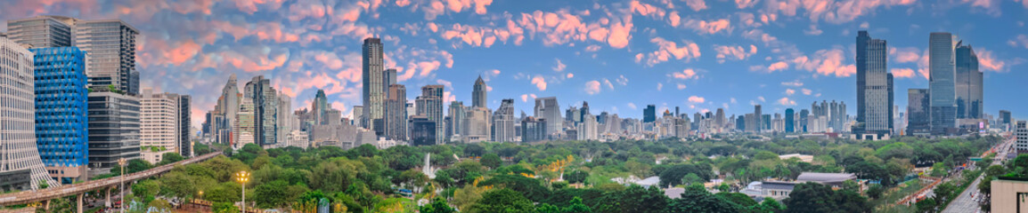 Fototapeta premium 14 December 2025 View of Lumphini Lumpini Park at Si Lom Silom taken from Central Park Mall in BKK Bangkok Thai Thailand 