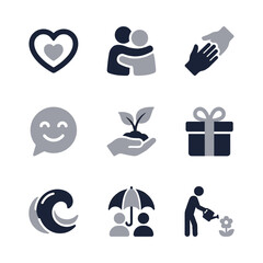 Minimalist Two Tone Symbol Collection Representing Care and Support Set