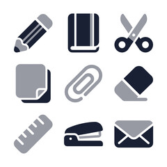 Minimalist Two Tone School Stationary Icon Collection Set Illustration