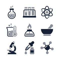 Simple Minimalist Two Tone Science Lab Equipment Icon Illustration Set