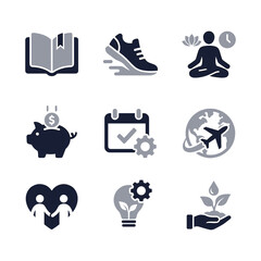 Modern Two Color Lifestyle and Self Improvement Related Glyph Icon Set