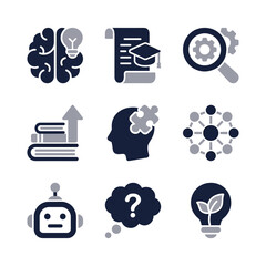 Modern Two Tone Learning and Education Glyph Style Icon Element Set