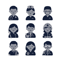 Minimalist Flat Style Diverse Professional Occupation Avatar Icon Set Illustration