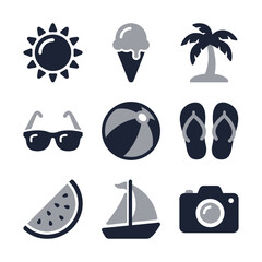 Minimalist Flat Design Summer Holiday Vacation Icon Set for Graphic Design