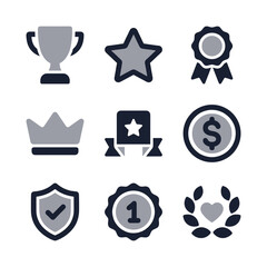 Minimalist Glyph Style Illustration Set of Award and Achievement Icons