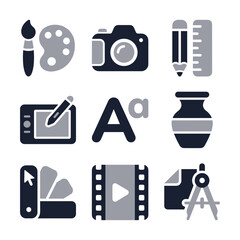 Minimalist Dual Tone Art and Design Tools Glyph Shape Icon Set
