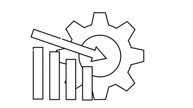 Graph showing declining performance within a cogwheel, symbolizing efficiency and analysis.