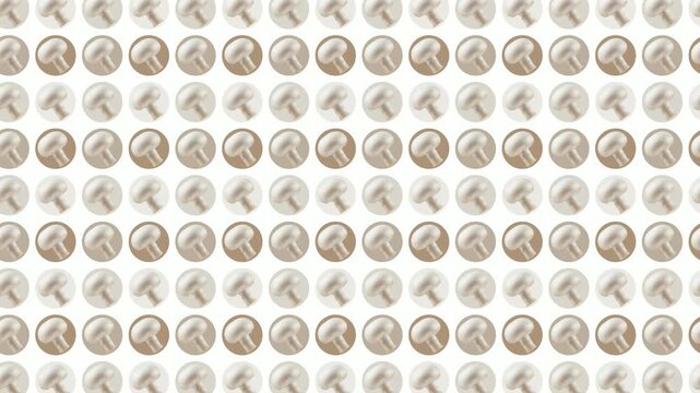 Seamless looping pattern of stylized champignon icons, creating a simple, light gray and white repetitive background.