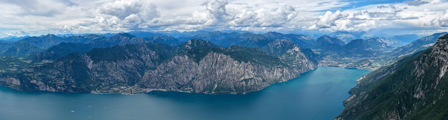 Aerial panorama of Lake Garda and Limone sul Garda - Limone Sul Garda, Italy
