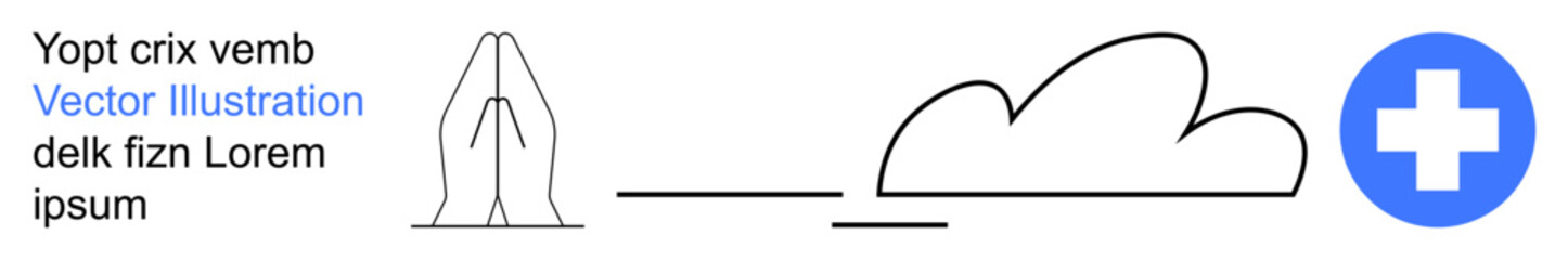 Fototapeta premium Health and wellness, mindfulness, spiritual therapy, healthcare services, recovery process, relaxation. Features prayer hands, a cloud and a medical cross. Mindfulness and healthcare concept