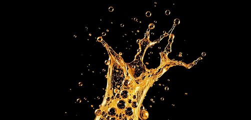 Obraz premium Golden champagne bubbles burst and splash against a dark background, bubbles, party