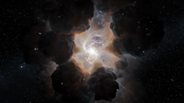 Massive supernova explosion in deep space creating a nebula and expanding shockwave