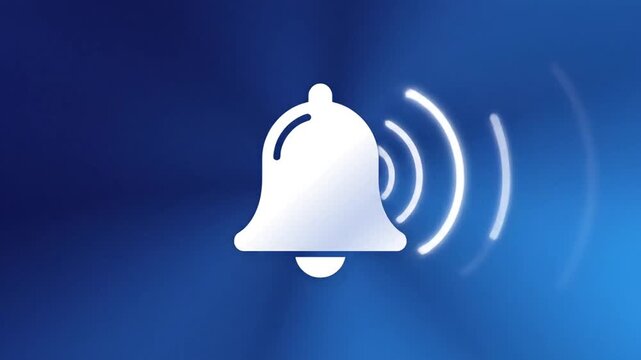 Animated Notification Bell Icon on Blue Background Digital Alert