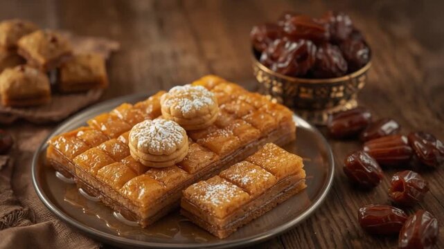 Golden Baklava and Traditional Sweets for Eid al-Fitr Feast
