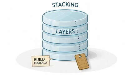 A conceptual graphic illustrating stacked layers for data organization and logical building