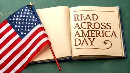 american flag and books read across America day celebration concept.