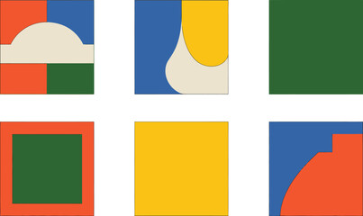 Geometric Abstract Compositions with Bold Colors and Shapes