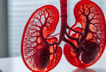 Fototapeta premium Human kidney anatomy model illustrating complex internal structures