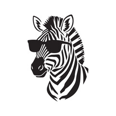 Cool Zebra Wearing Sunglasses. A funky black and white graphic icon of a stylized African animal. Vector stencil for a t-shirt print, logo, or modern mascot design  © Journey