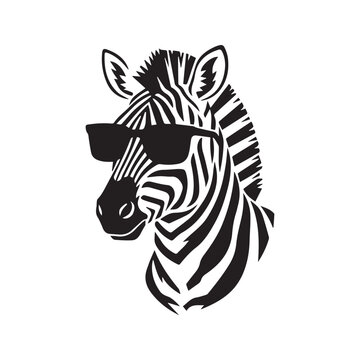Cool Zebra Wearing Sunglasses. A funky black and white graphic icon of a stylized African animal. Vector stencil for a t-shirt print, logo, or modern mascot design
