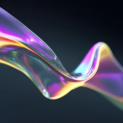 A holographic wavy ribbon shimmering with iridescent colors on a dark background