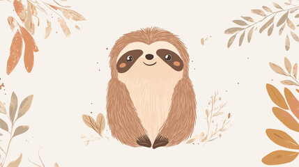 Naklejka premium Adorable Sloth Illustration with Gentle Expression and Soft Colors.
