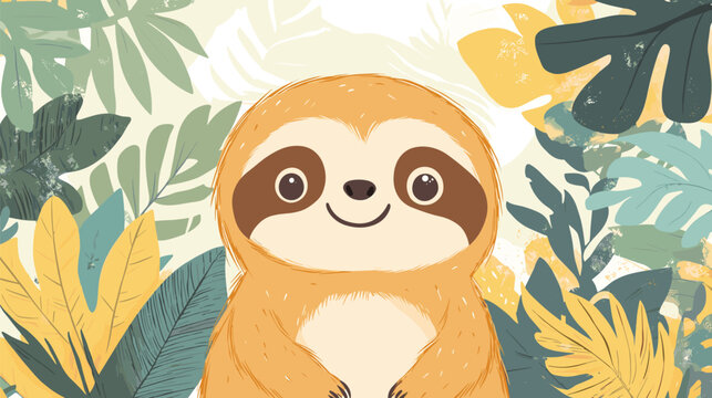 Cute Sloth Illustration with a Gentle Smile and Warm Colors.