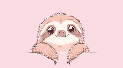 Naklejka premium Adorable Sloth Peeking Over Edge with Sweet Smile.