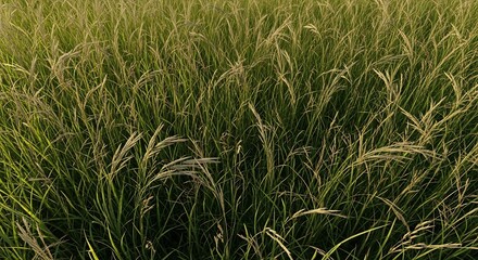 Lush Green Field of Grass with Golden Seed Heads.