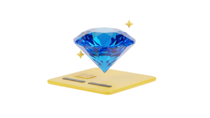 A sparkling blue diamond sits on top of a gold credit card, symbolizing luxury and premium finance