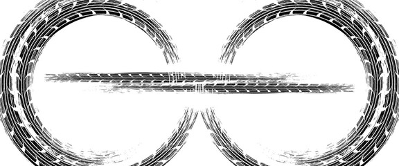 Auto tire tread grunge element. Car and motorbike tire patterns, wheel tread marks. Black tire print.