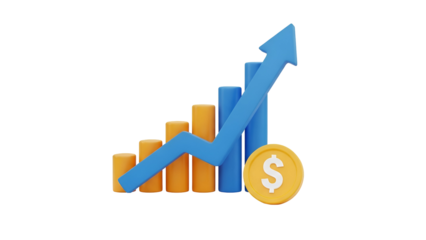 Illustrating financial success and profit increase with an upward trending graph and money icon